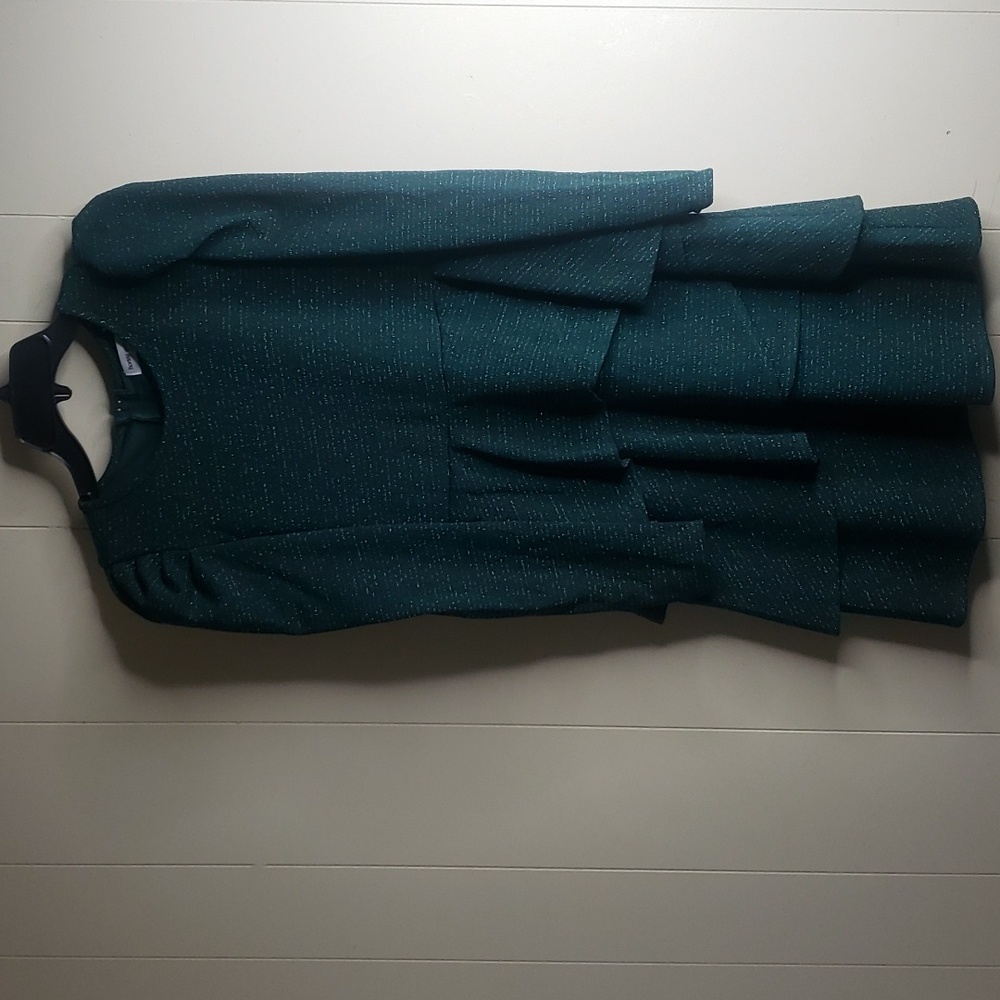 Honey & Rosie Girls  Hunter Green Long Sleeve Ruffles Squin Dress 16